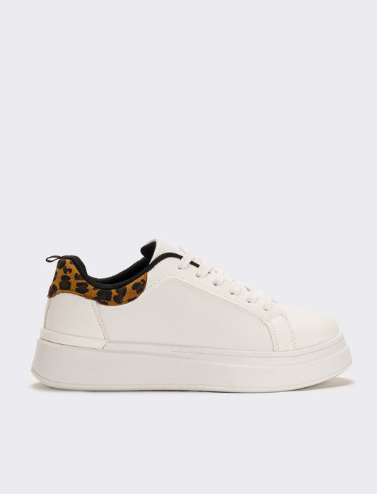 Sneakers con riporto leopardato da donna - Bianco