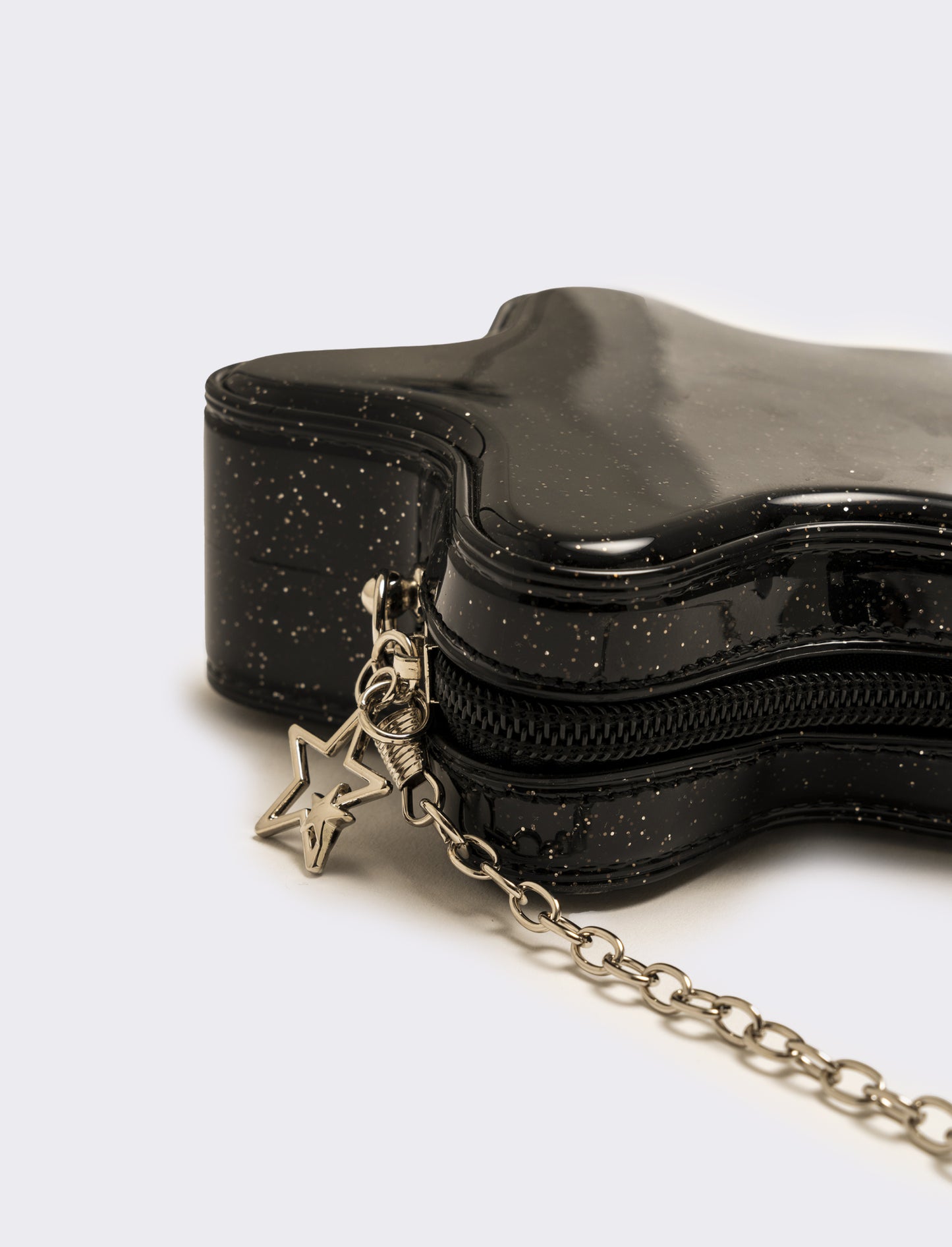 Borsa bambina gommata stella glitter con tracolla - Nero
