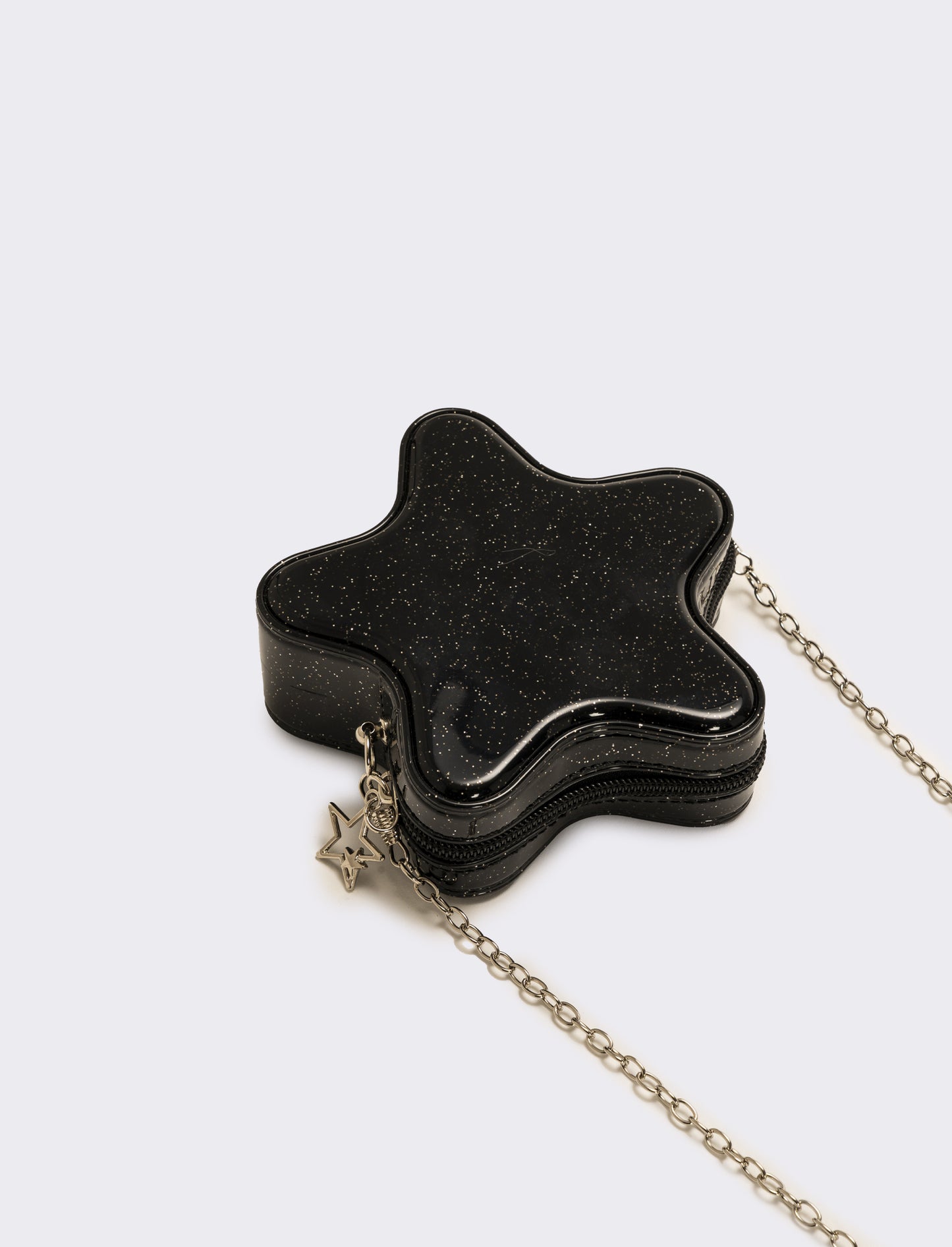 Borsa bambina gommata stella glitter con tracolla - Nero