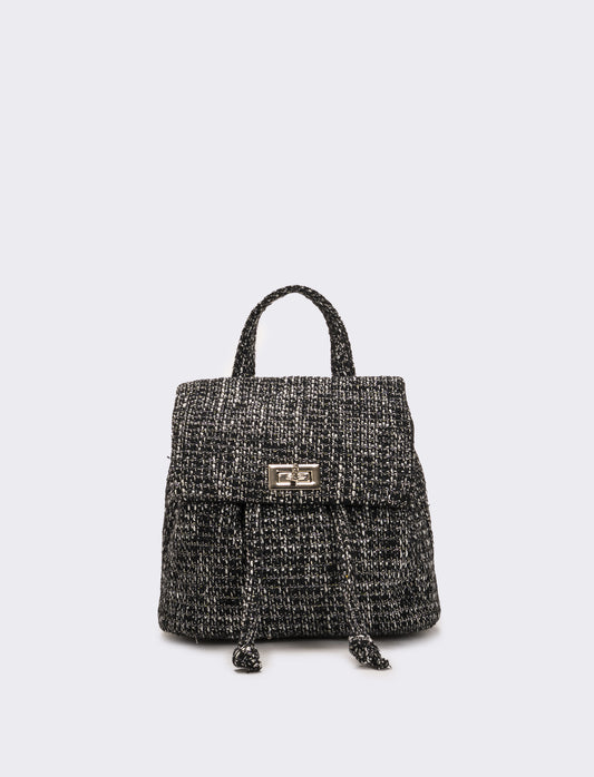 Zaino bambina in tessuto boucle - Nero