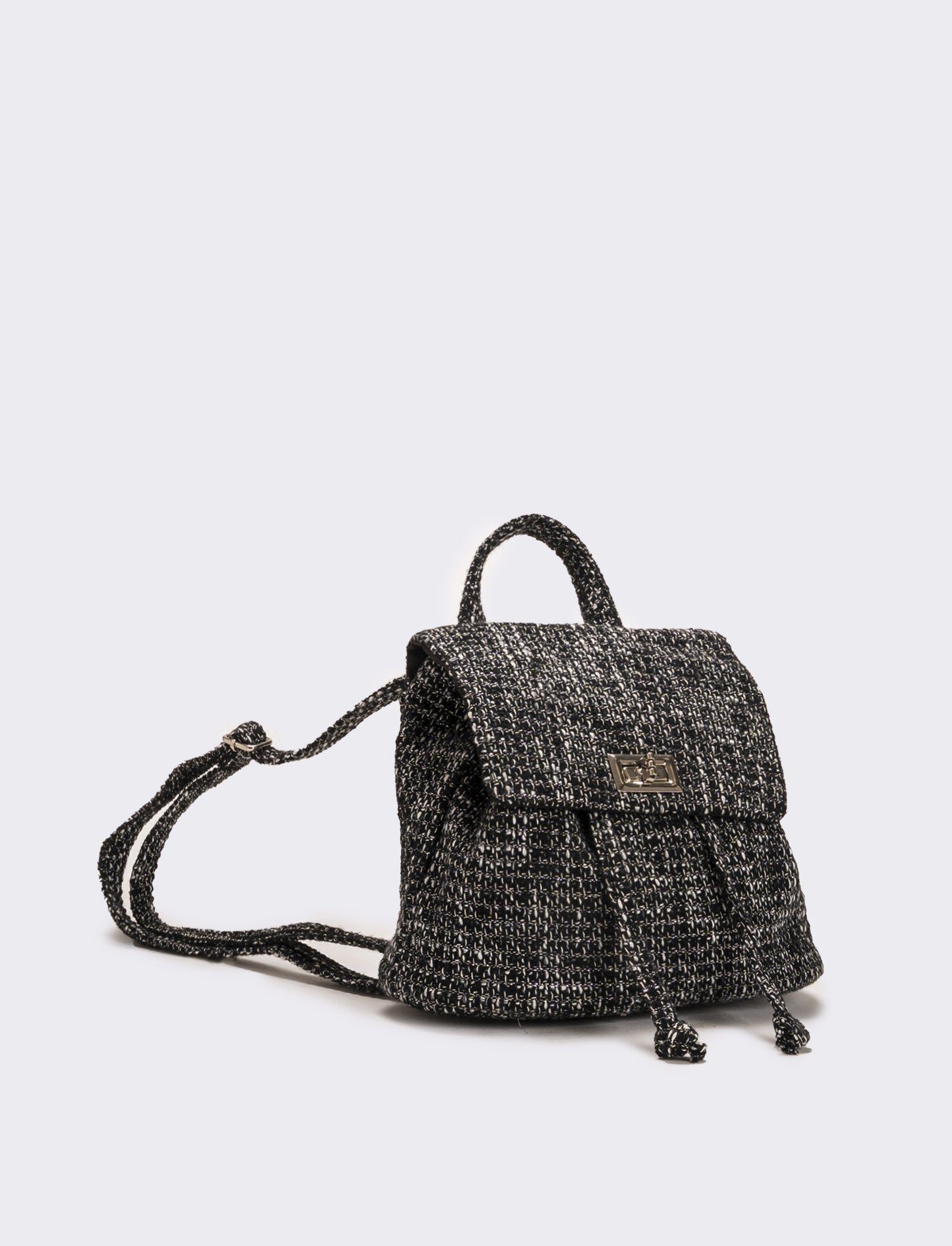 Zaino bambina in tessuto boucle - Nero