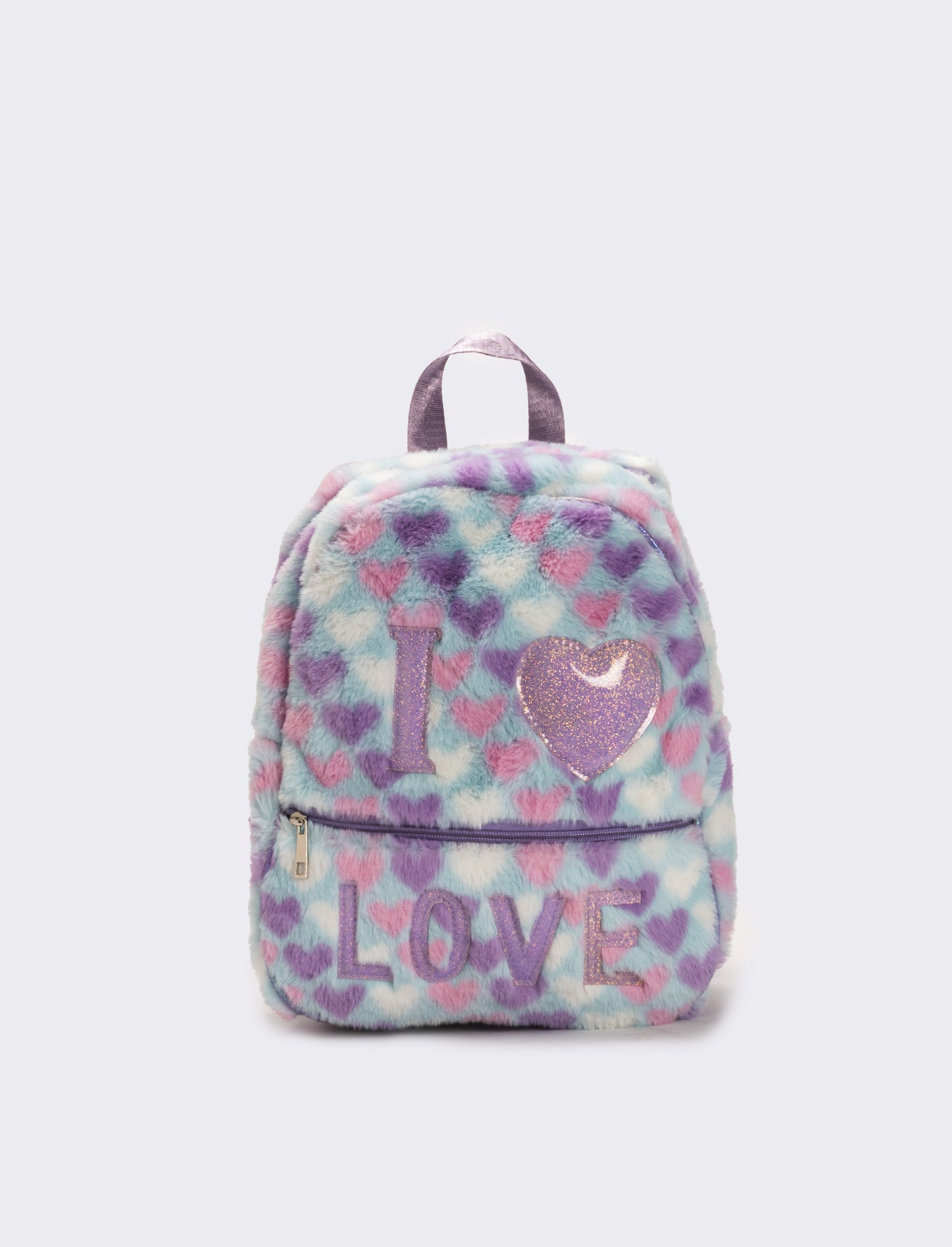 Zaino bambina pelliccia cuori e scritta i love you - Multicolore