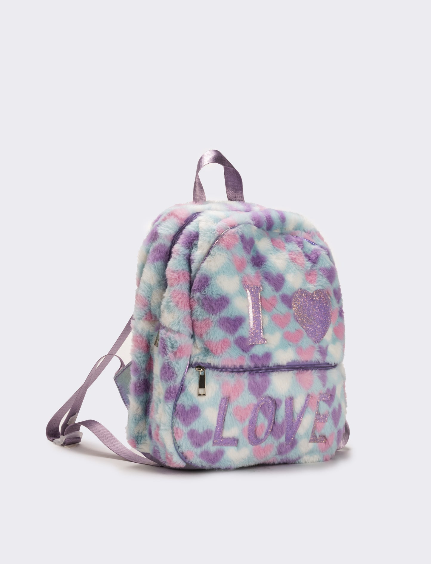 Zaino bambina pelliccia cuori e scritta i love you - Multicolore