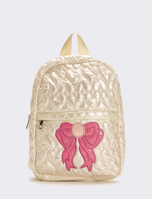 Zaino bambina metallizzato cuori con fiocco - Bianco