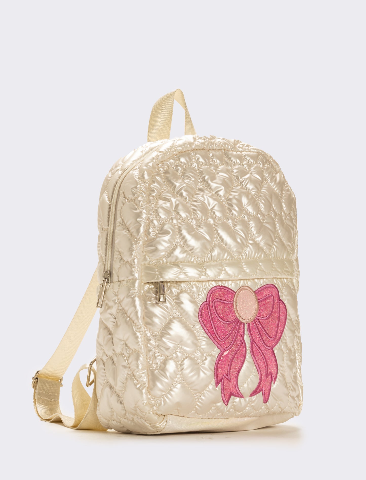 Zaino bambina metallizzato cuori con fiocco - Bianco