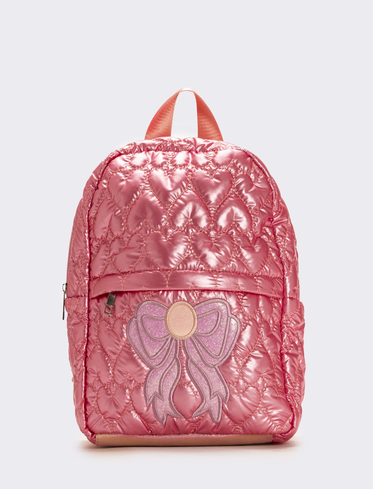 Zaino bambina metallizzato cuori con fiocco - Rosa