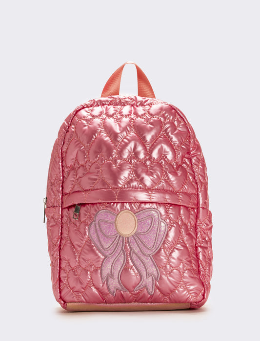 Zaino bambina metallizzato cuori con fiocco - Rosa