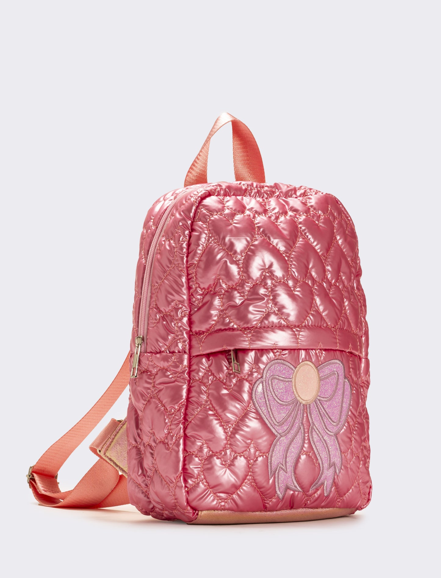 Zaino bambina metallizzato cuori con fiocco - Rosa