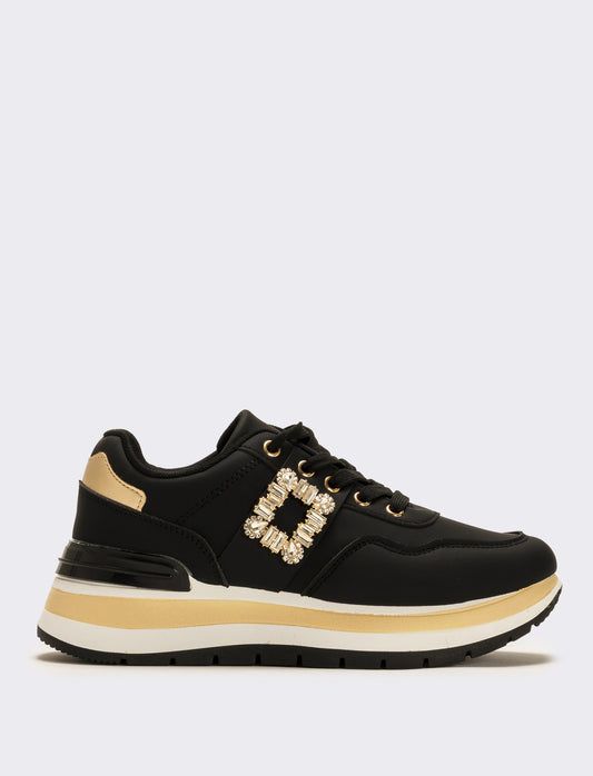 Sneakers con fibbia gioiello da donna - Nero