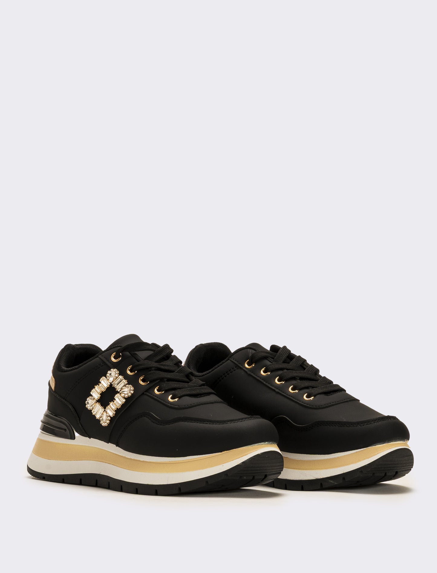 Sneakers con fibbia gioiello da donna - Nero