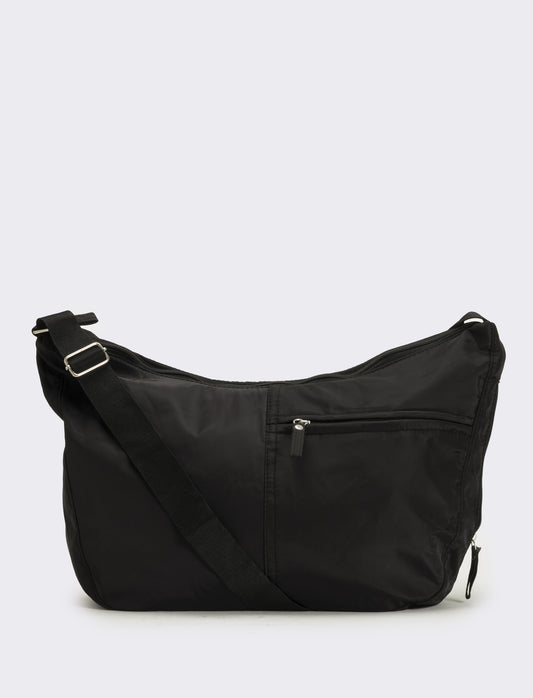 Borsa donna mezzaluna leopardata grande - Nero