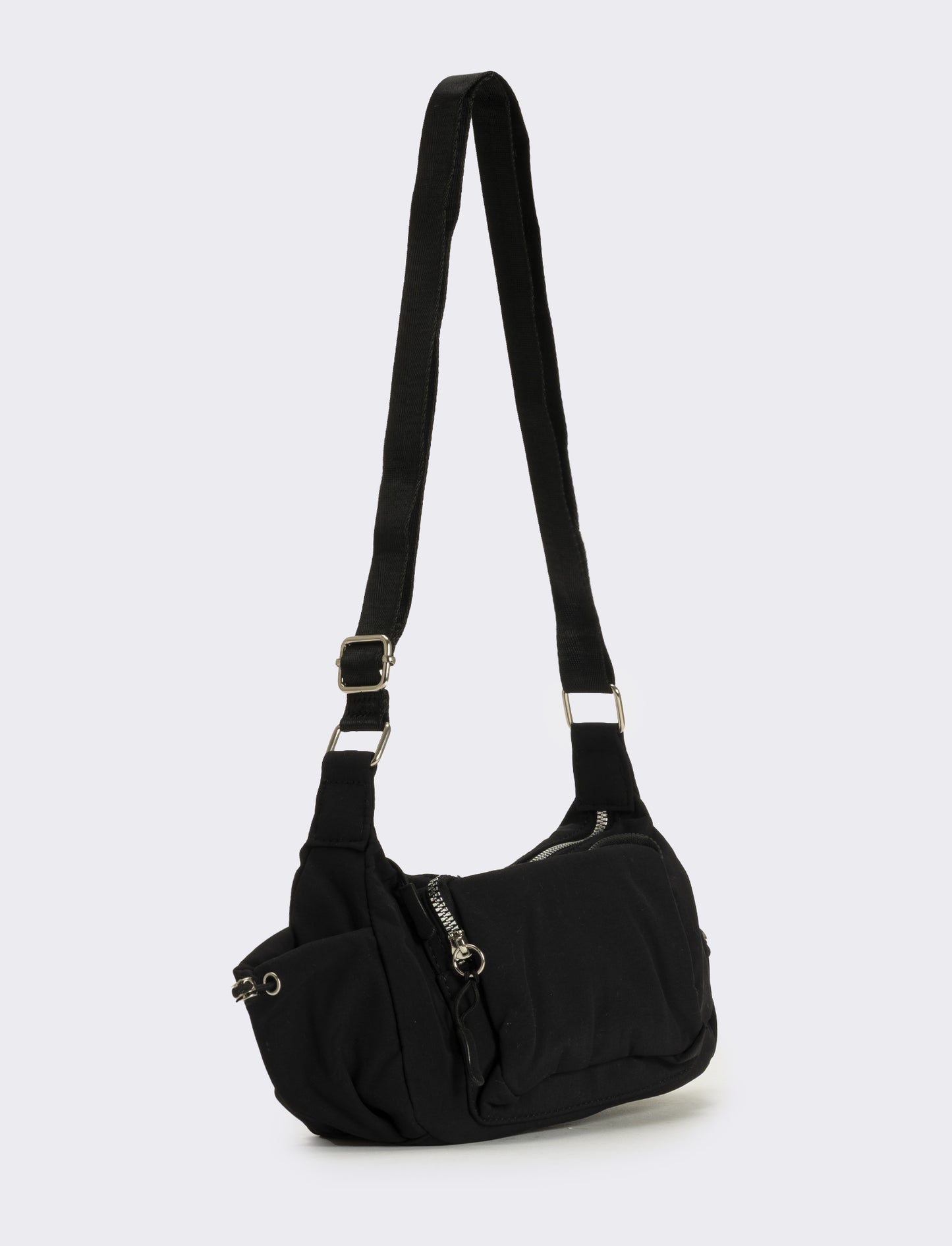 Tracolla donna in nylon con tasche - Nero