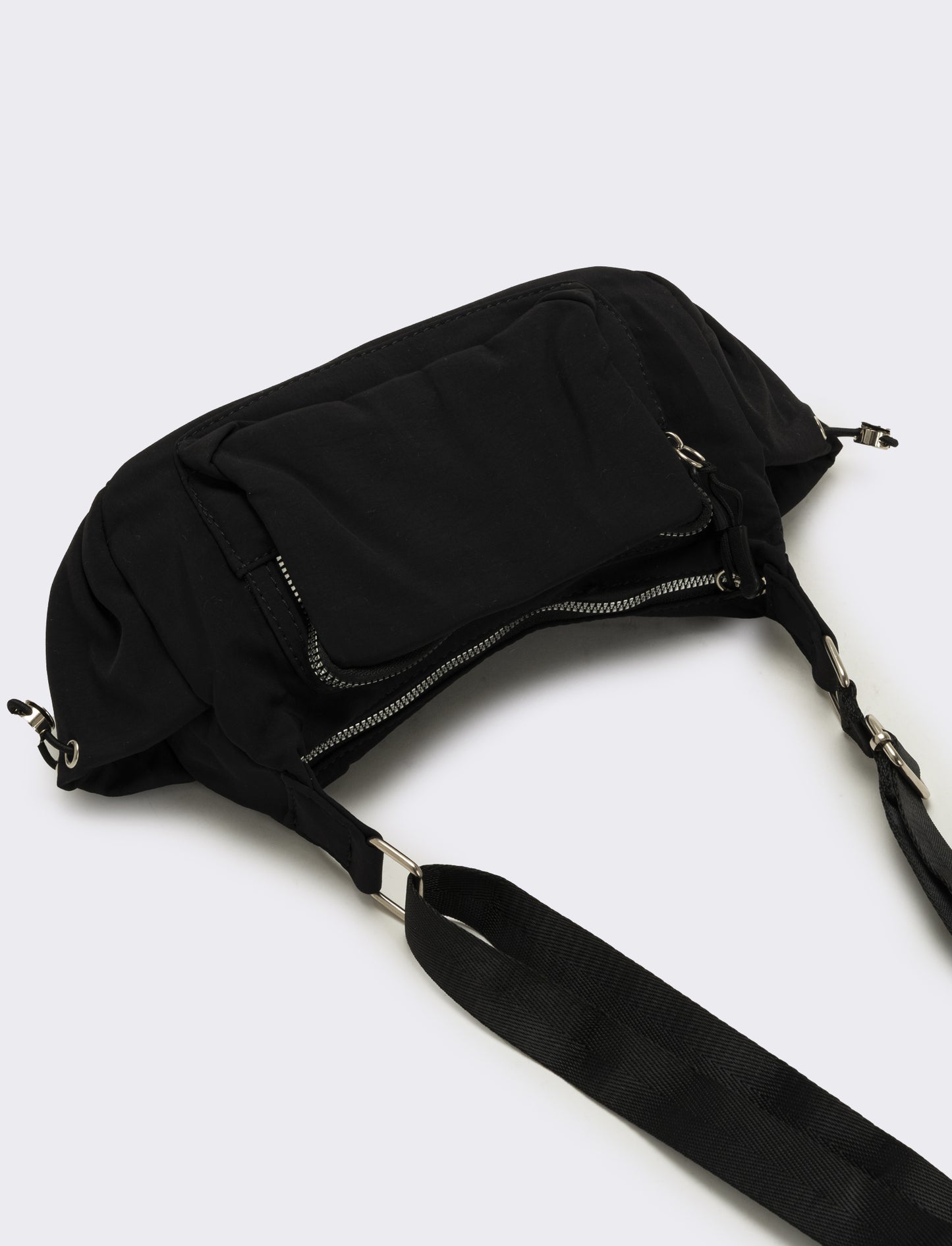 Tracolla donna in nylon con tasche - Nero