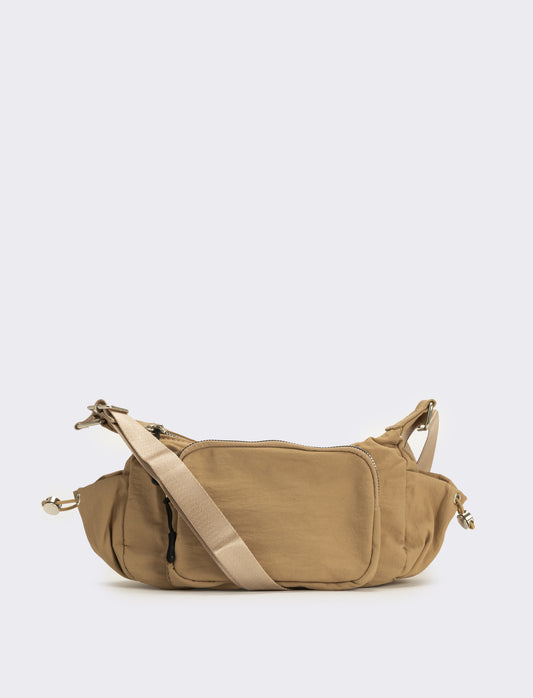 Tracolla donna in nylon con tasche - Beige