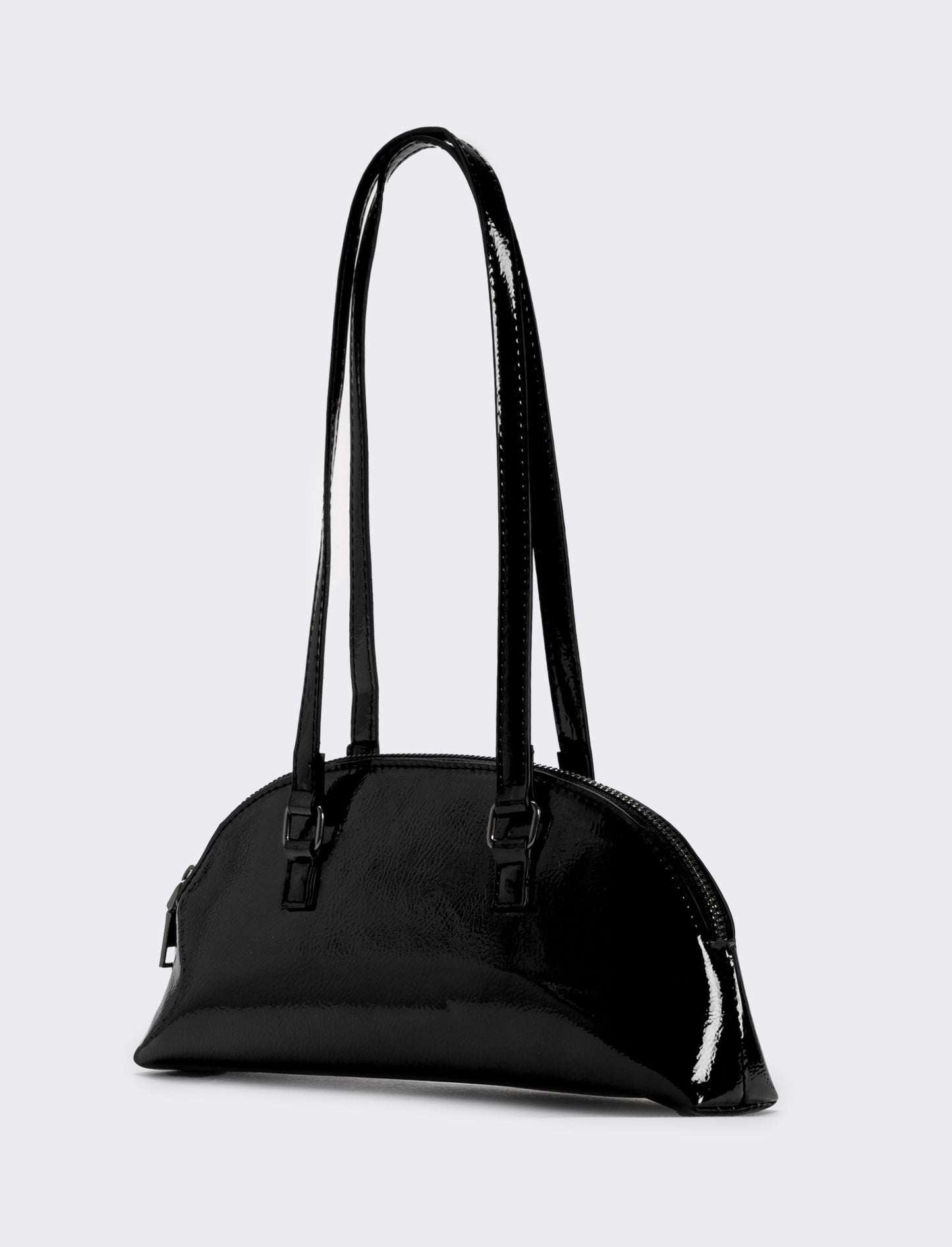 Borsa donna mezzaluna in vernice - Nero