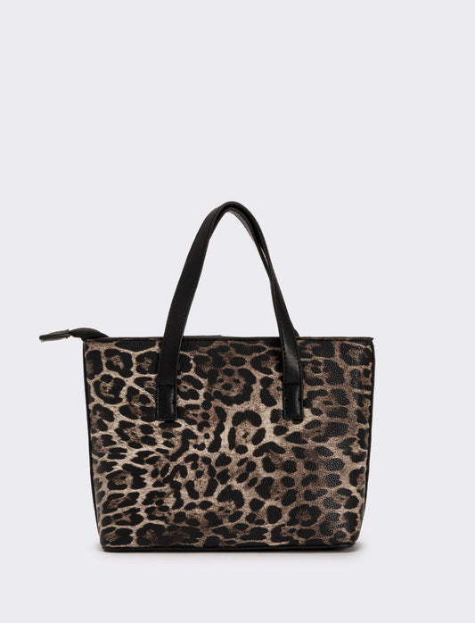Borsa a mano donna leopardata stampata - Nero
