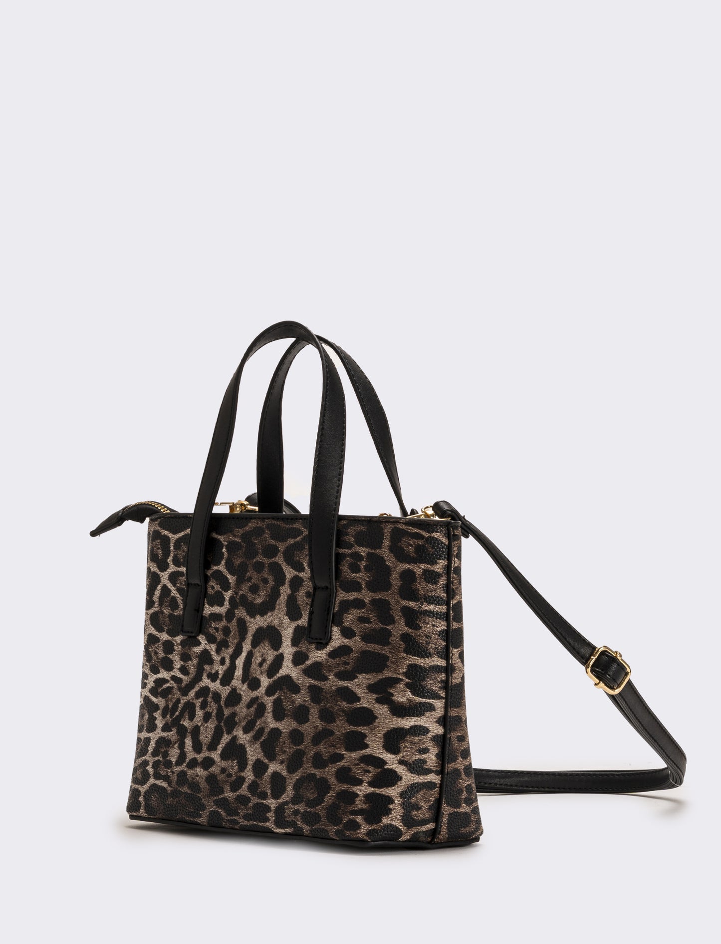 Borsa a mano donna leopardata stampata - Nero