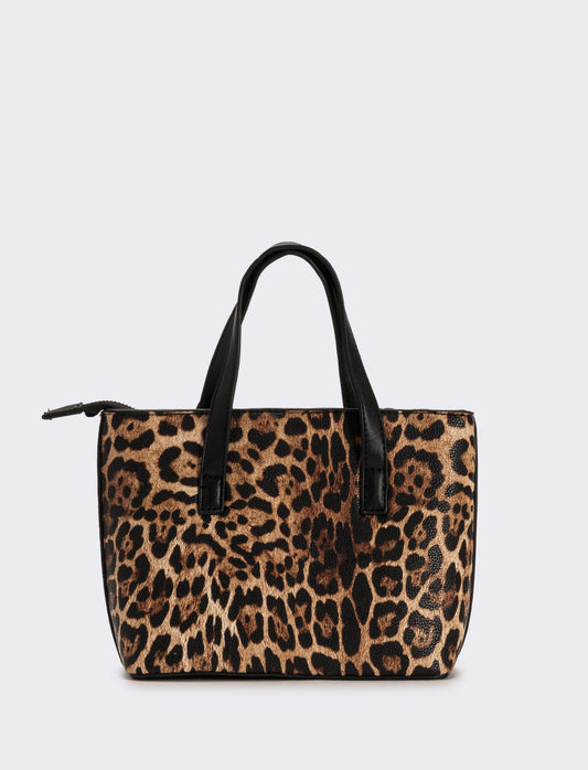 Borsa a mano donna leopardata stampata - Marrone
