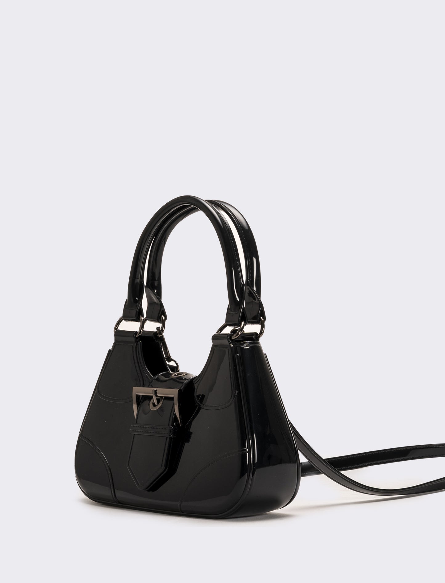 Borsa donna gommata con fibbia e tracolla - Nero