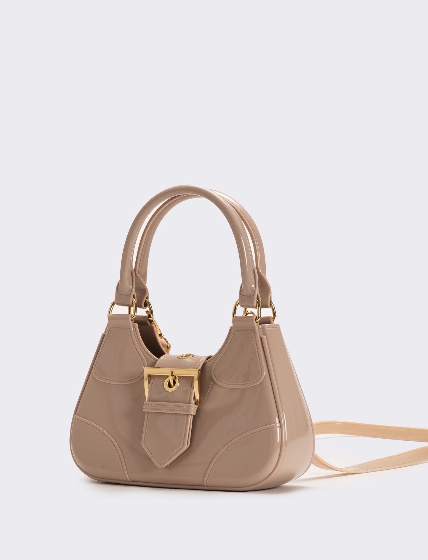 Borsa donna gommata con fibbia e tracolla - Rosa