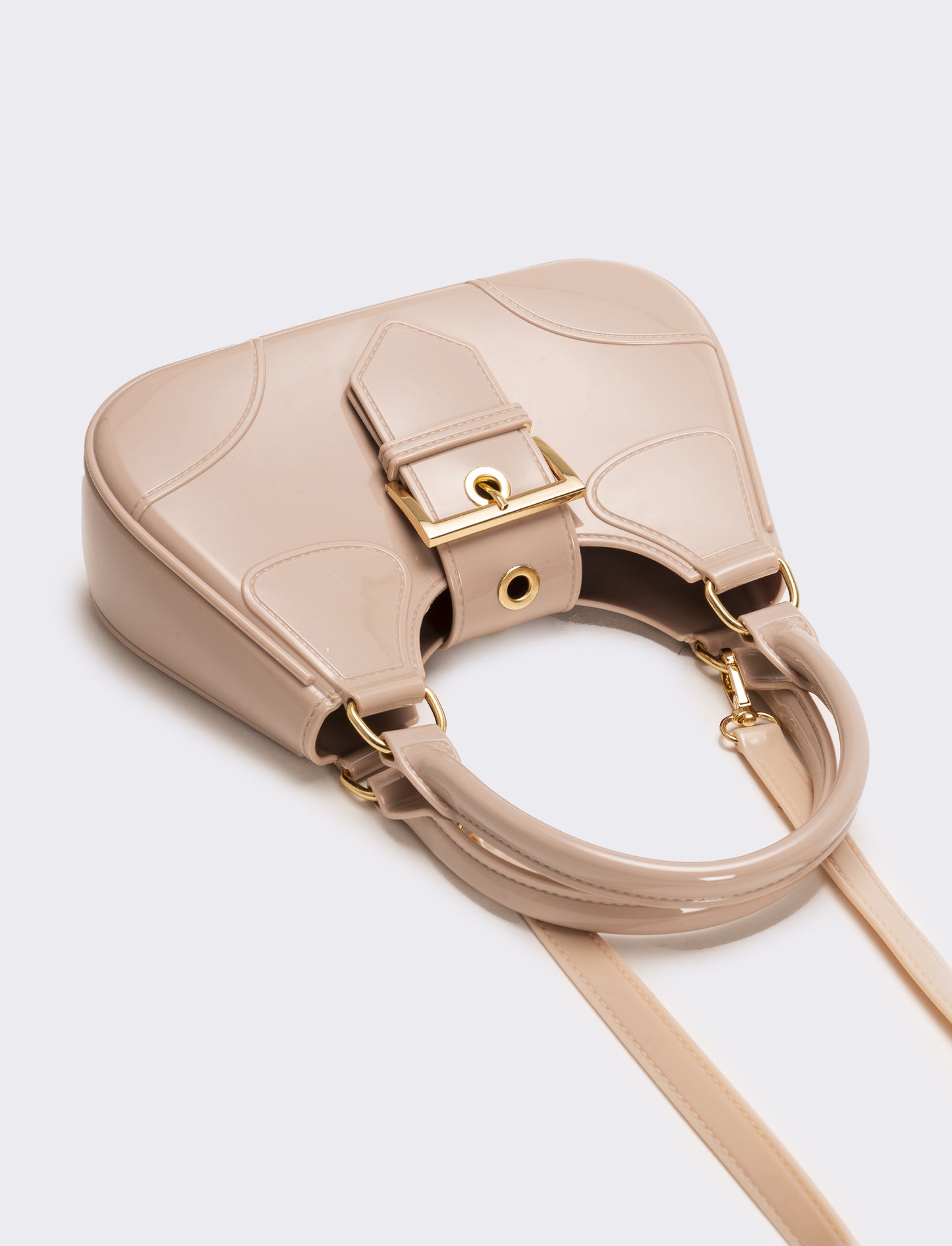 Borsa donna gommata con fibbia e tracolla - Rosa