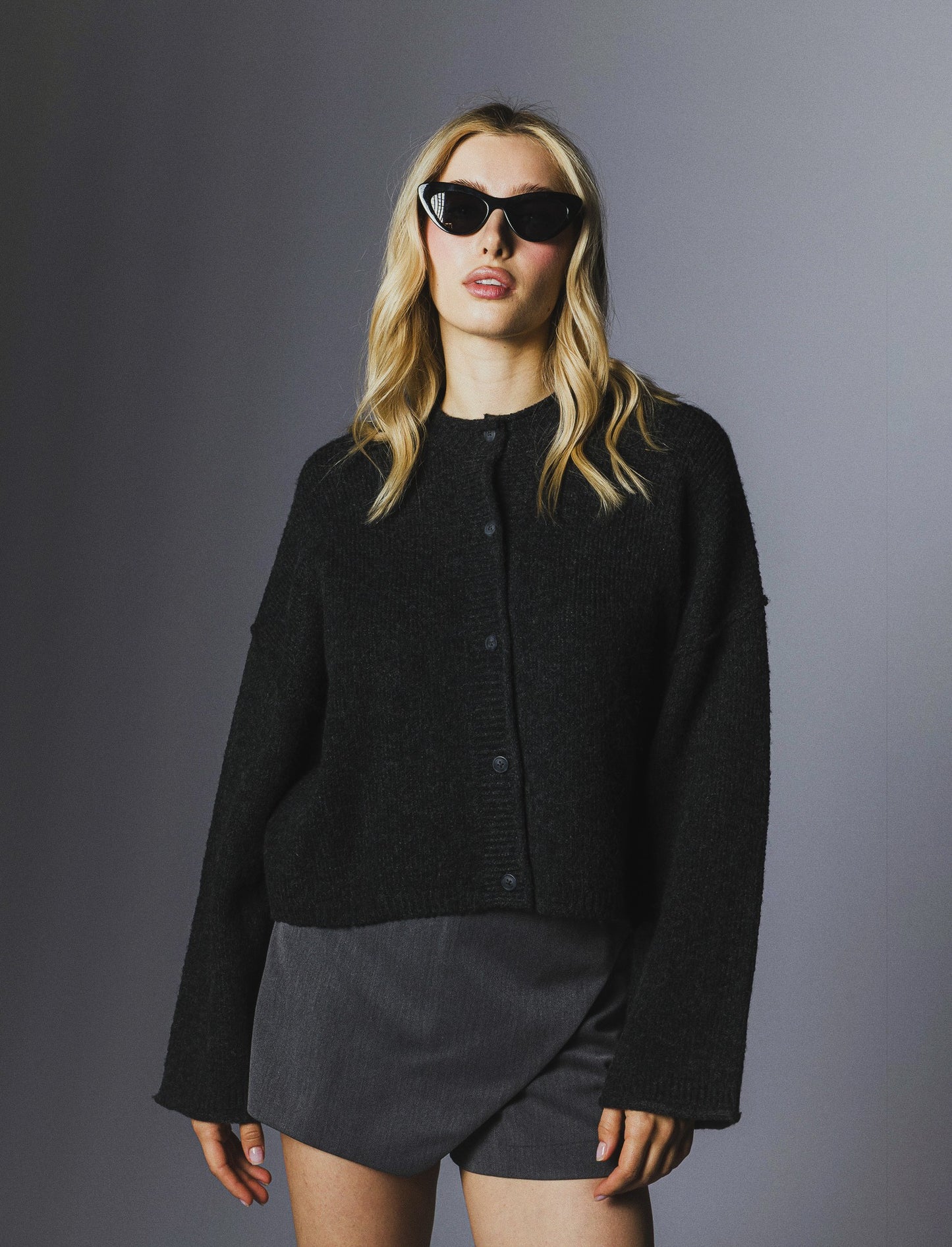 CARDIGAN CON BOTTONI EFFETTO TARTARUGATO - Antracite melange