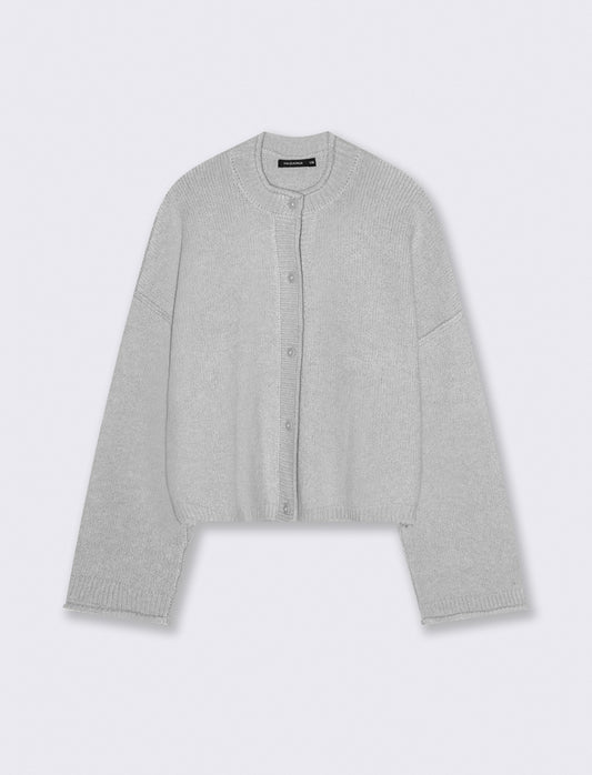 CARDIGAN CON BOTTONI EFFETTO TARTARUGATO - Grigio chiaro mel.
