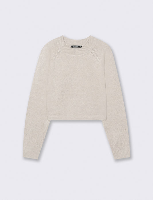 PULLOVER CROP CON CUCITURE IN RILIEVO - Beige grano