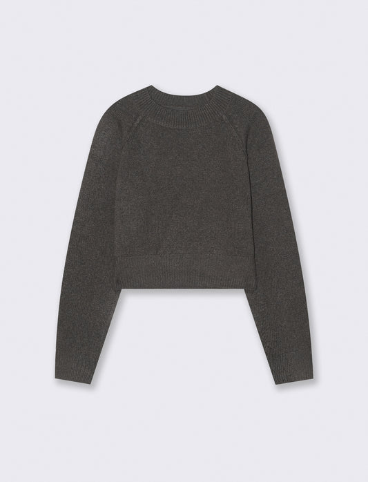 PULLOVER CROP CON CUCITURE IN RILIEVO - Antracite melange