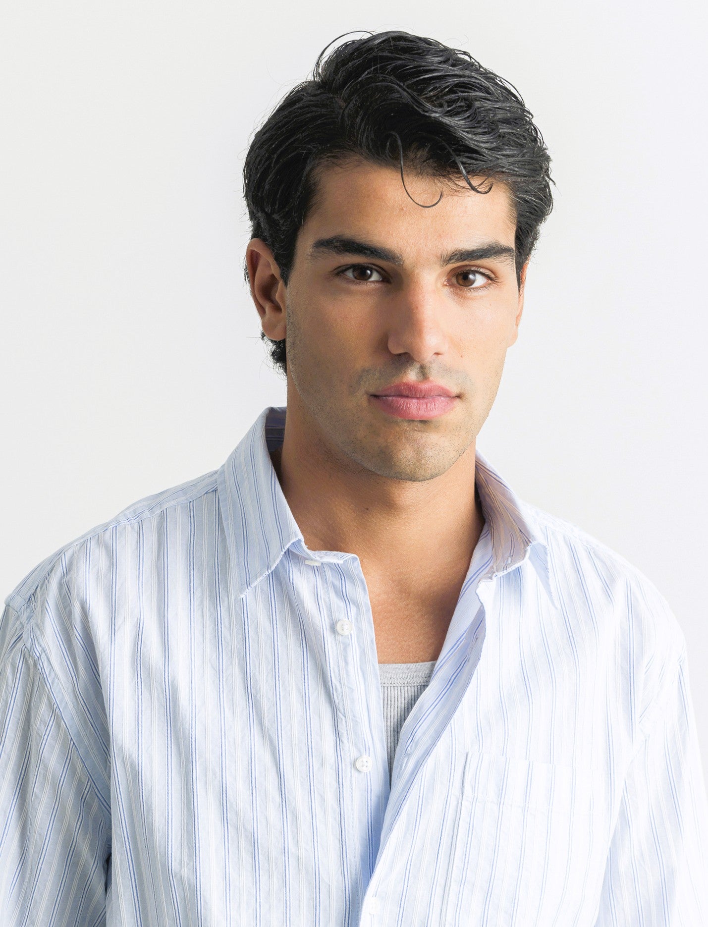 CAMICIA FANTASIA A RIGHE - Celeste