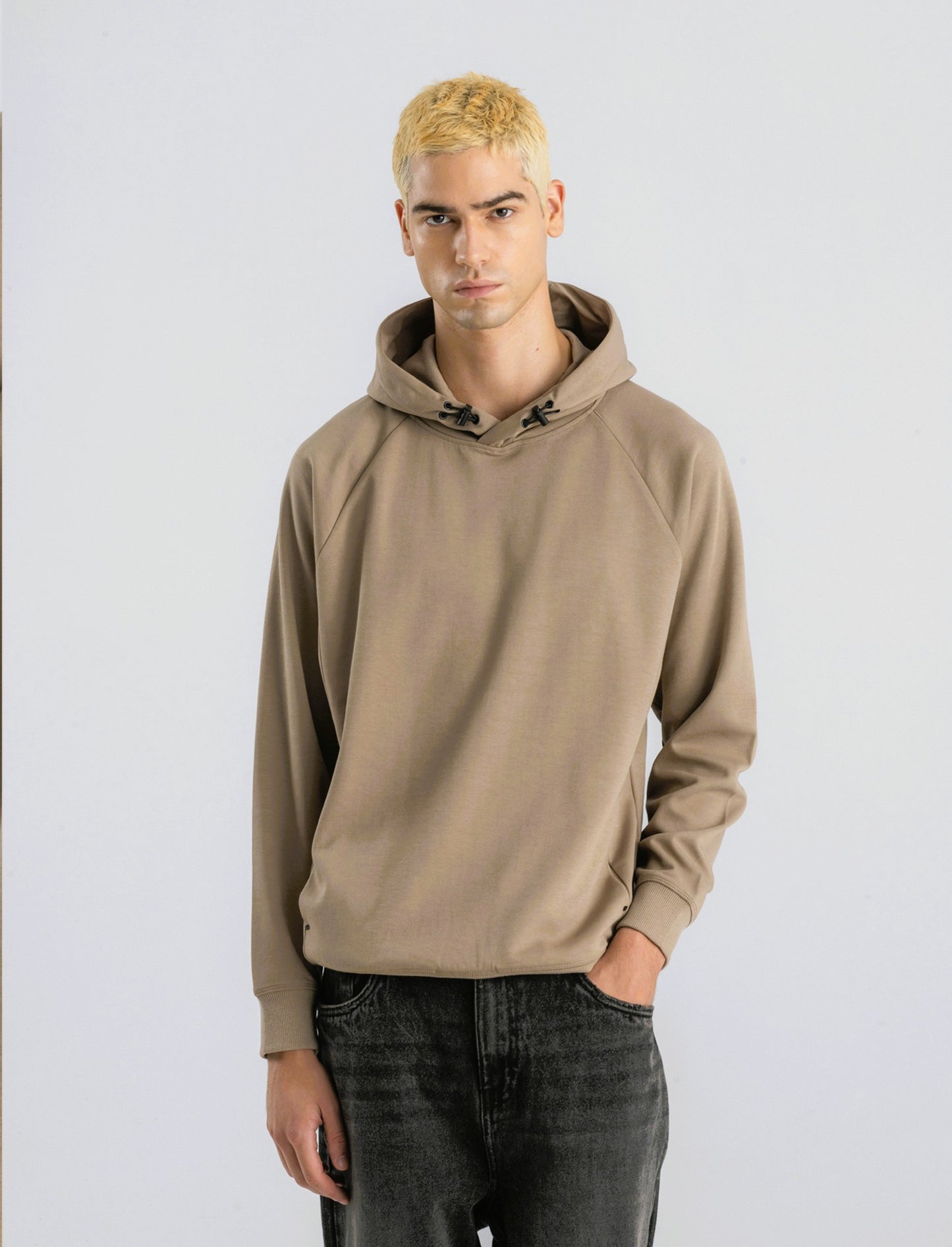FELPA  CON CAPPUCCIO IN INTERLOCK CON CERNIERA - Grigio tortora