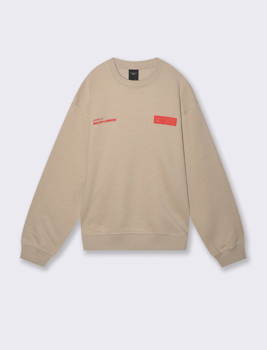 FELPA GIROCOLLO BOXY FIT CON STAMPA - Beige