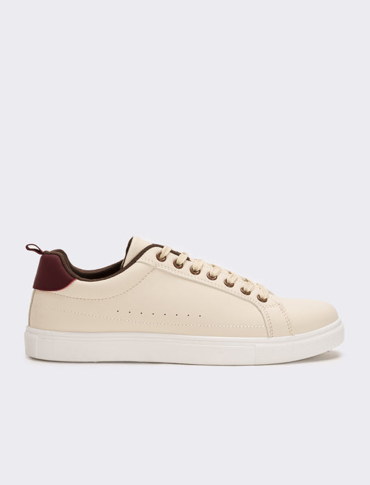 Sneakers con riporto bordeaux da uomo - Bianco burro