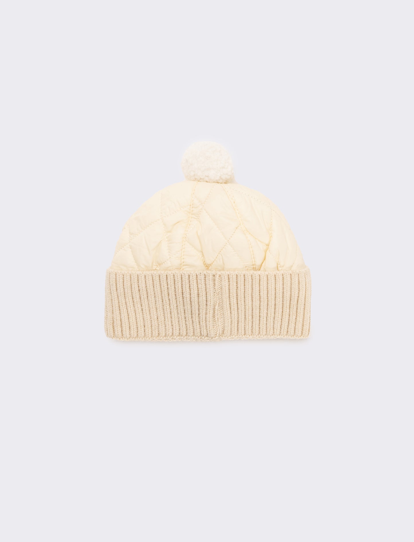 Cappello neonato con pon pon trapuntato - Bianco panna
