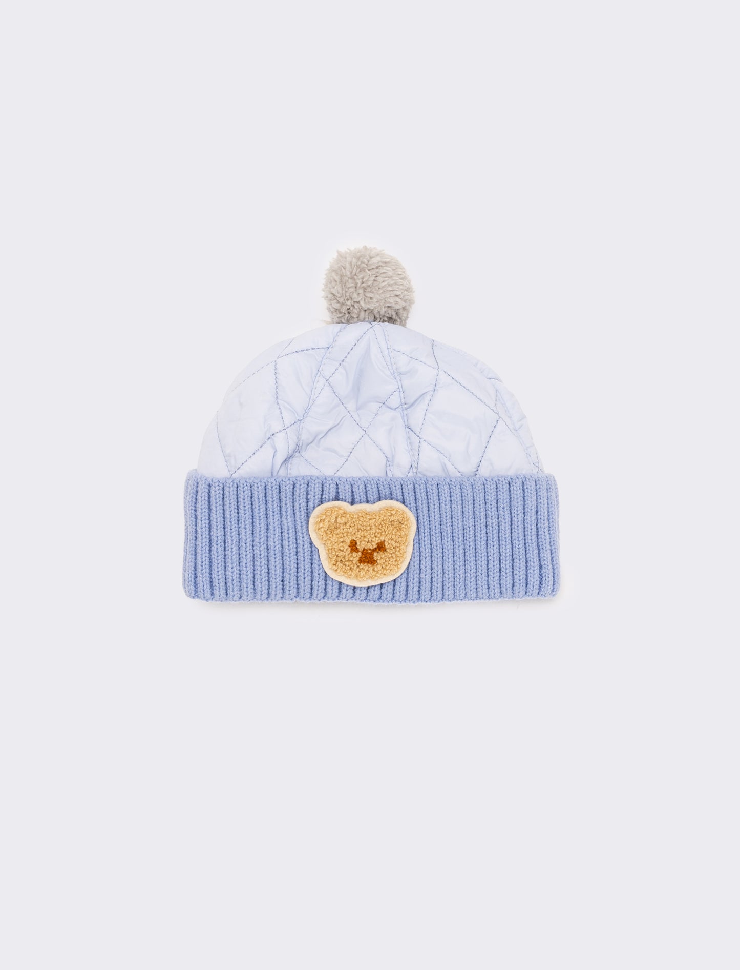 Cappello neonato con pon pon trapuntato - Azzurro