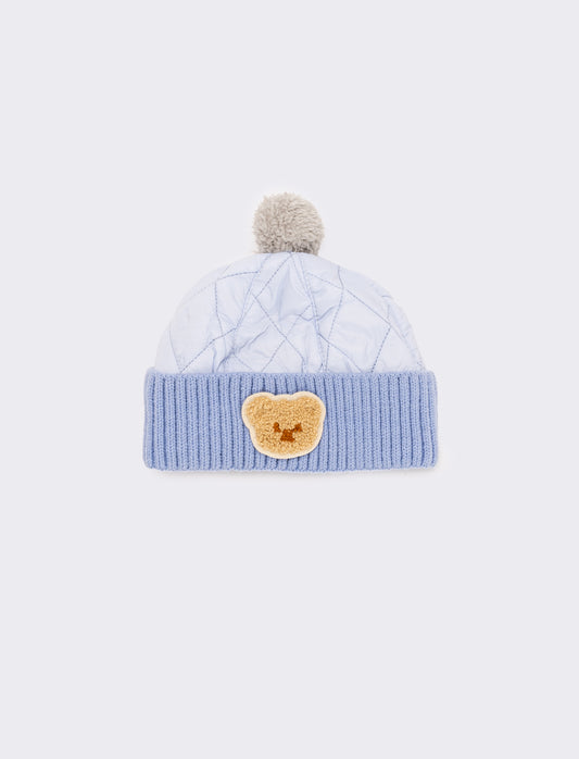 Cappello neonato con pon pon trapuntato - Azzurro