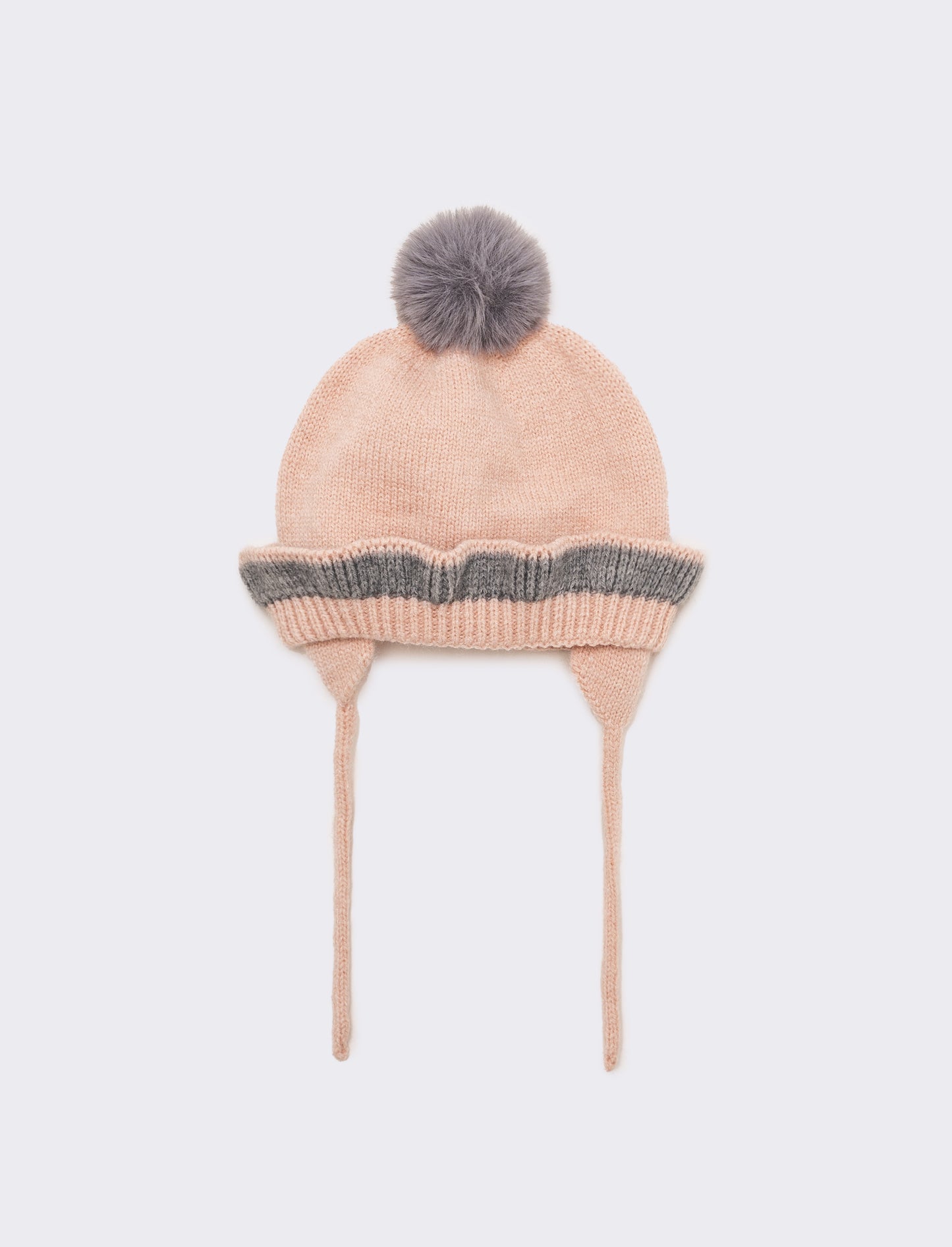 Cappello neonata con pon pon e laccetti - Rosa