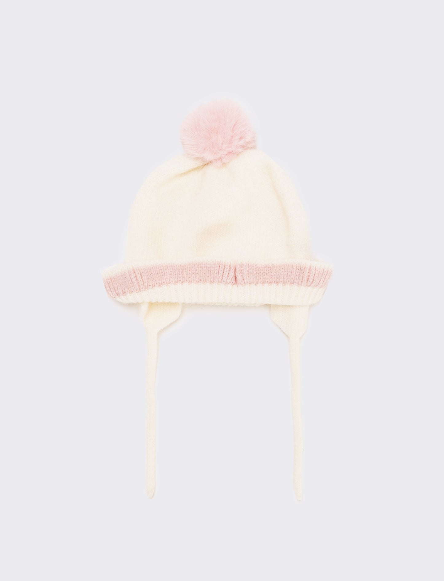 Cappello neonata con pon pon e laccetti - Bianco sporco