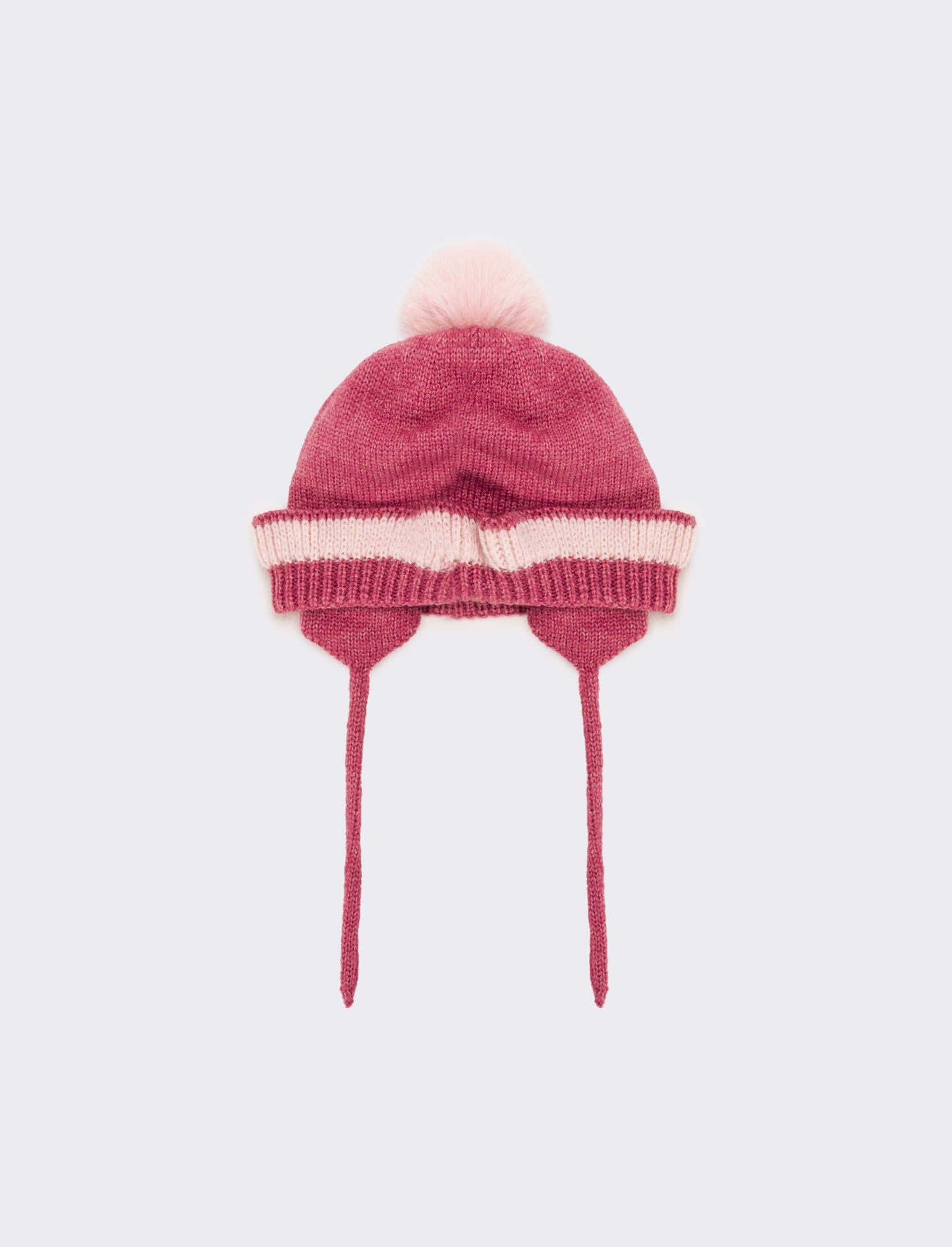 Cappello neonata con pon pon e laccetti - Fuxia