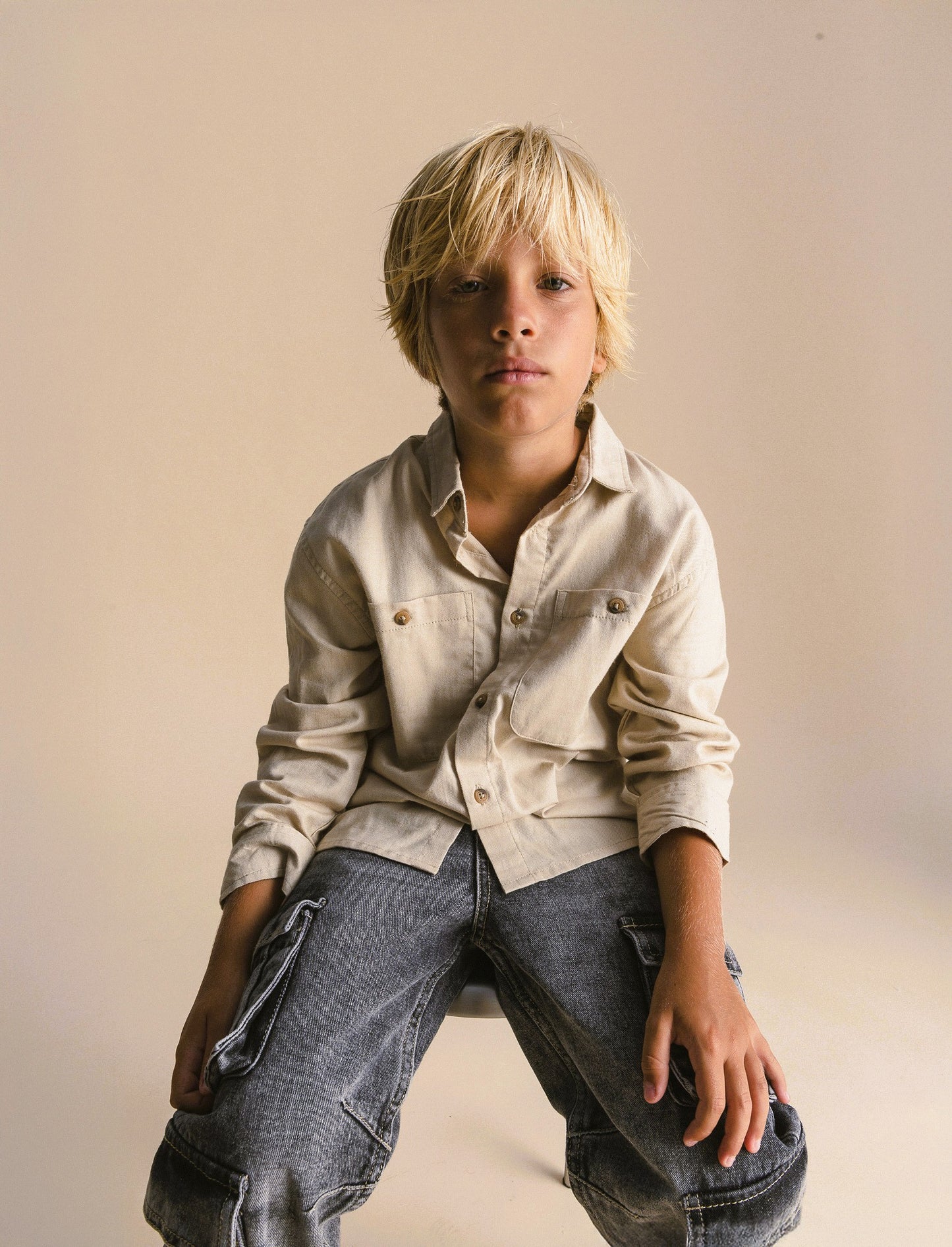 Camicia in flanella con tasche - Beige