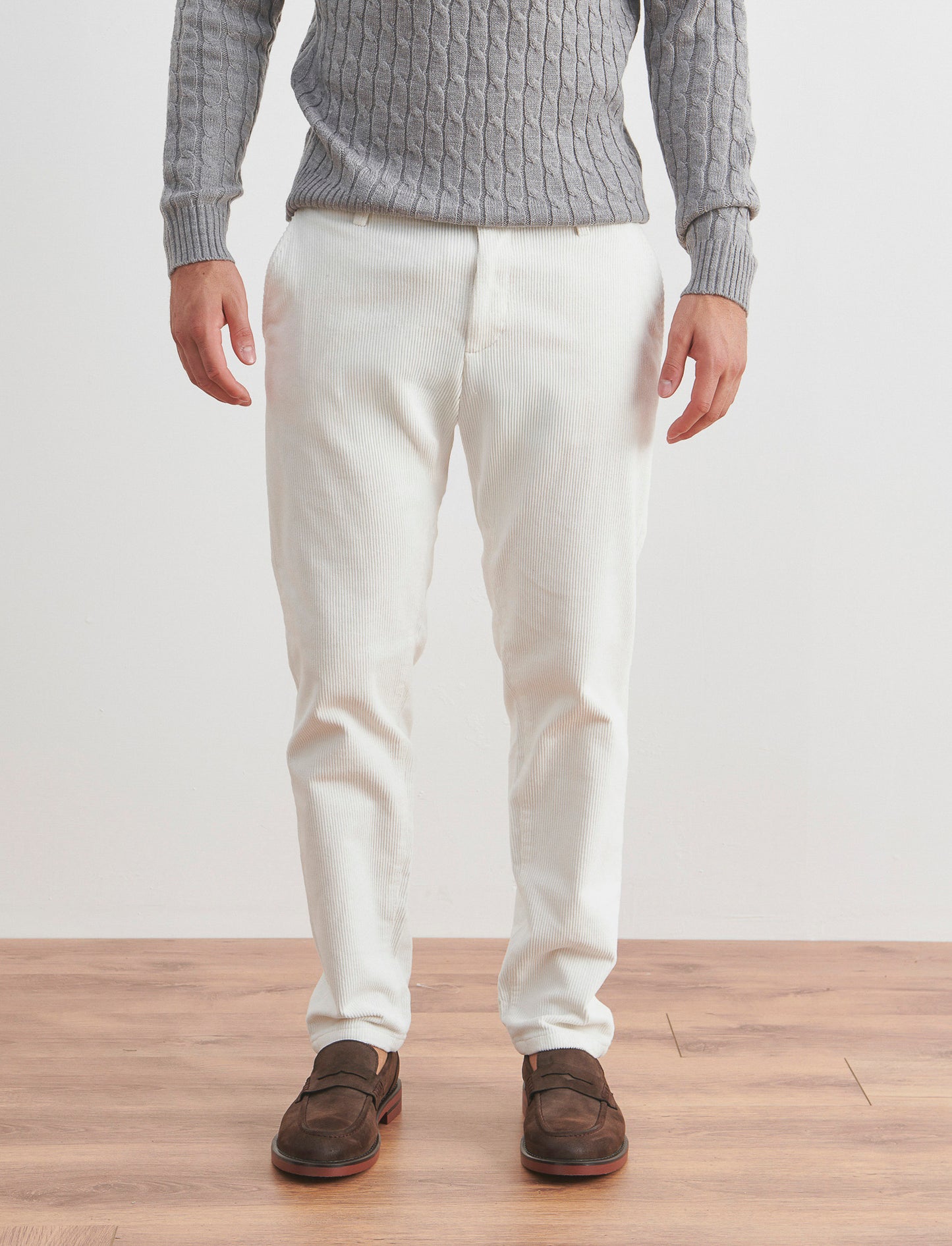 PANTALONI CHINO IN VELLUTO - Bianco