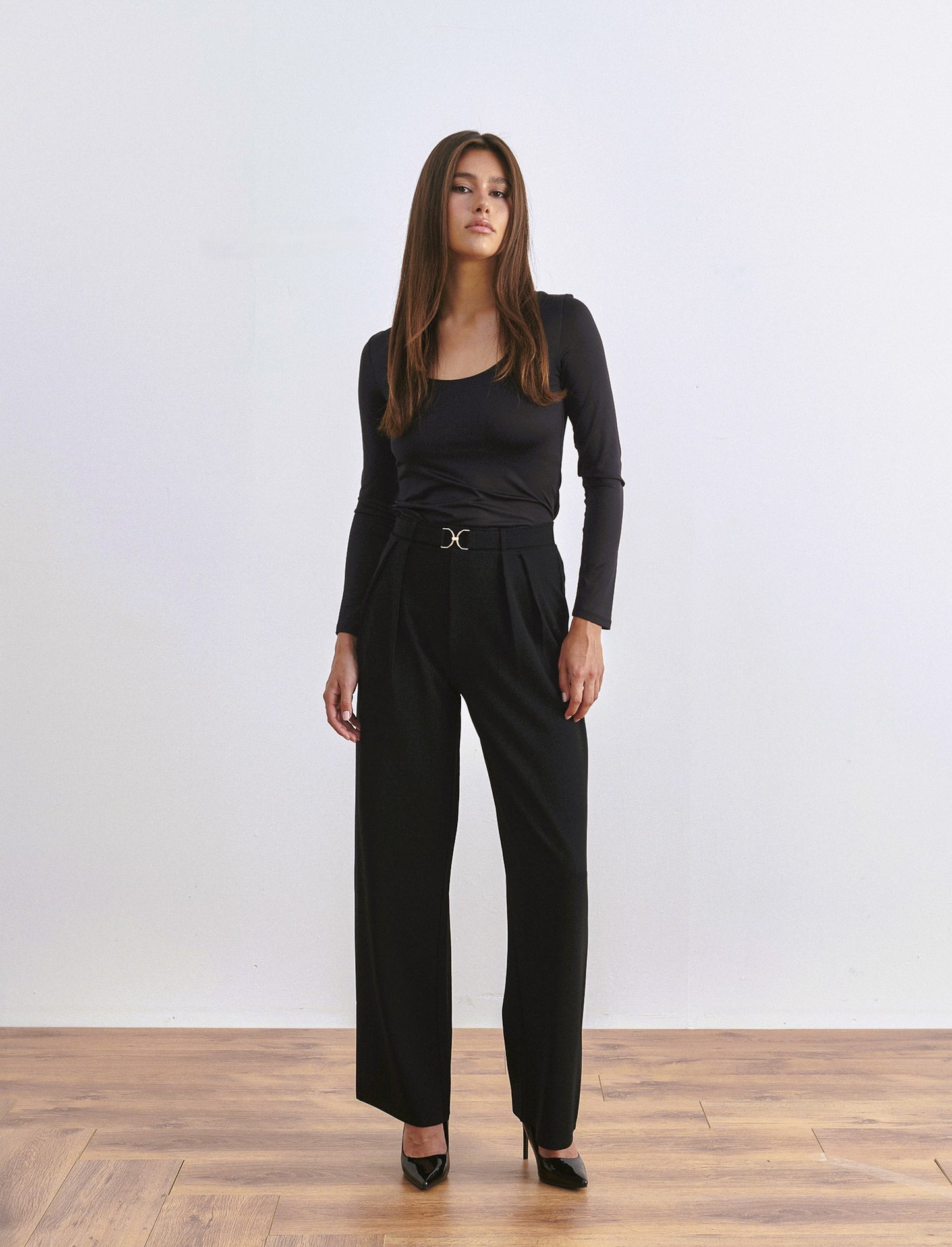 PANTALONE CON FIBIA E PENCE - Nero