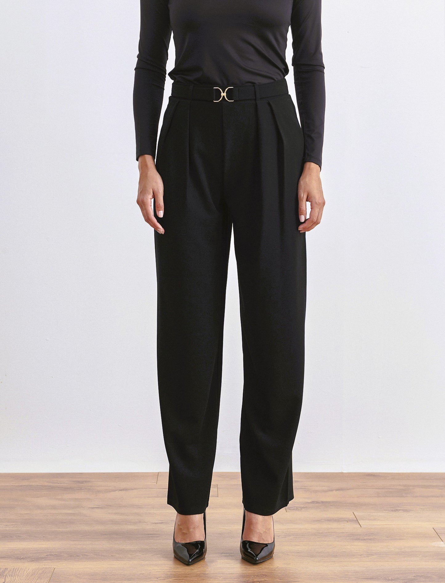 PANTALONE CON FIBIA E PENCE - Nero