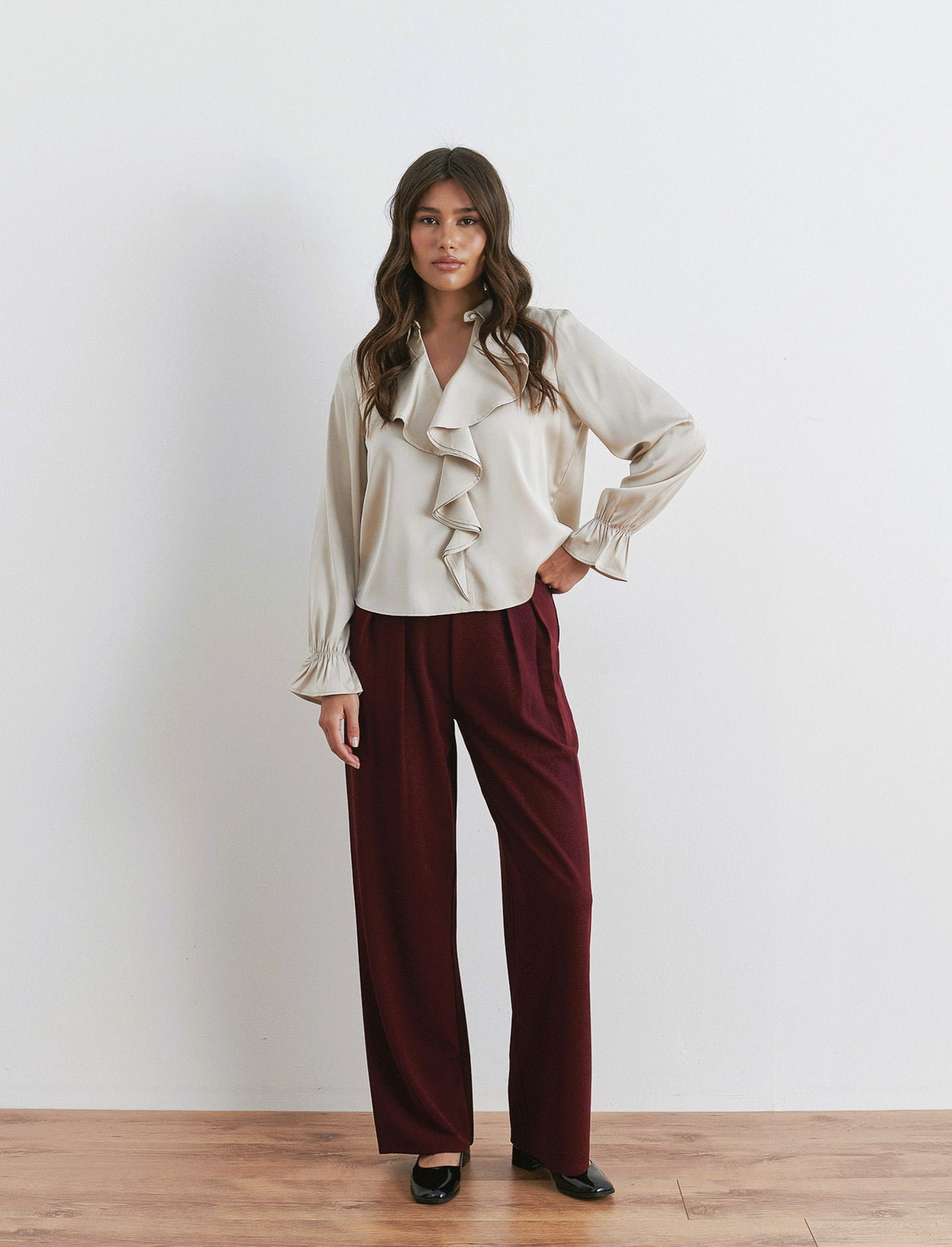 PANTALONE CON FIBIA E PENCE - Vinaccia