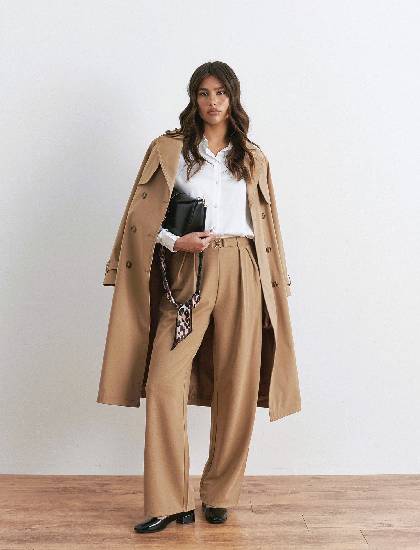 PANTALONE CON FIBIA E PENCE - Cammello