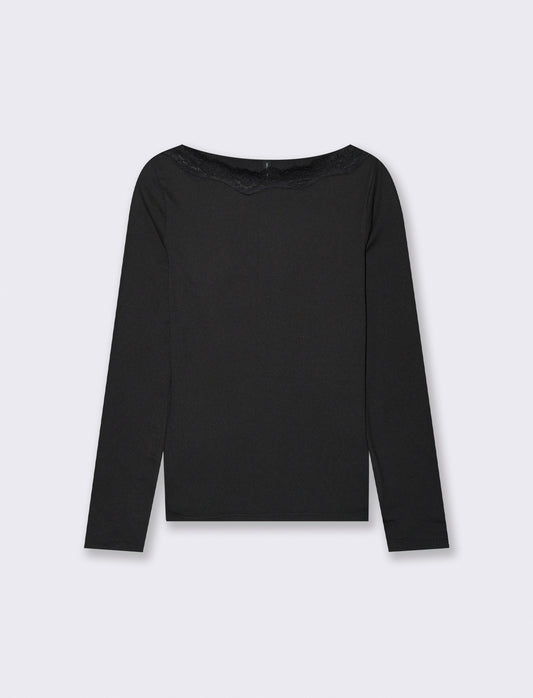 T-SHIRT BASICA CON PIZZO - Nero