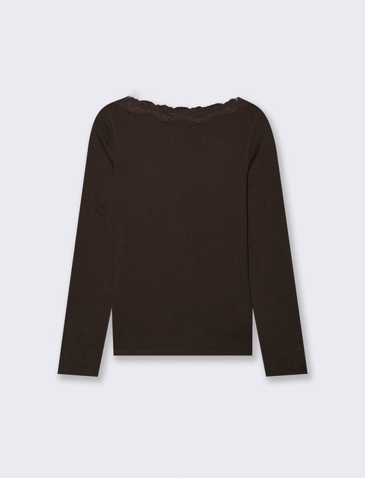 T-SHIRT BASICA CON PIZZO - Moro