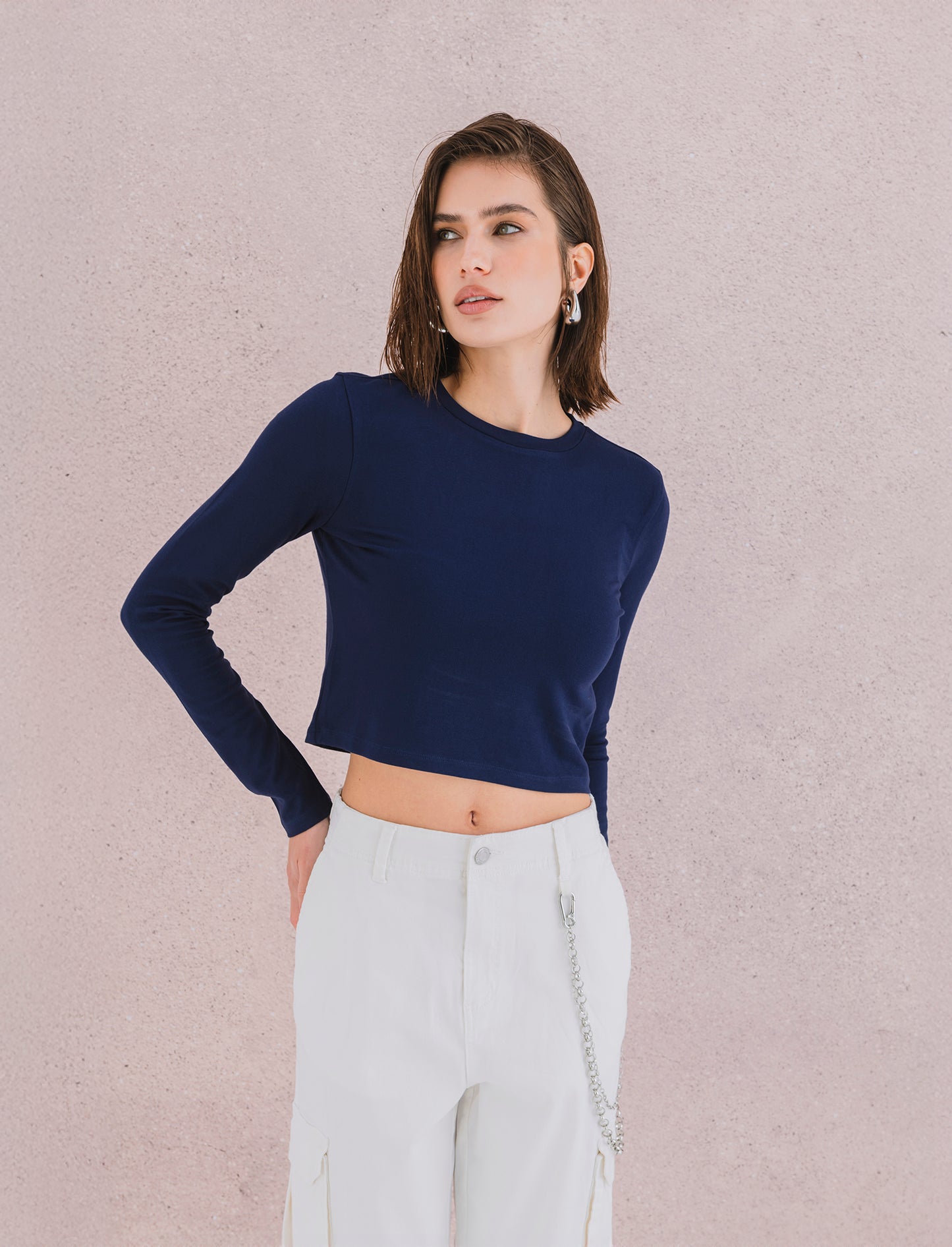 T-SHIRT BASICA CROP - Blu