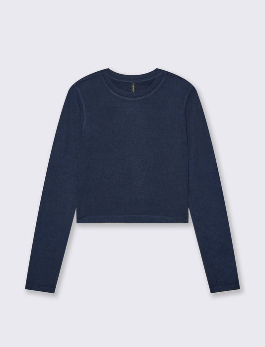 T-SHIRT BASICA CROP - Blu