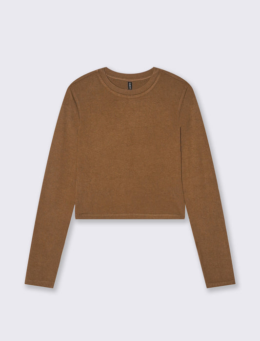 T-SHIRT BASICA CROP - Marrone tabacco